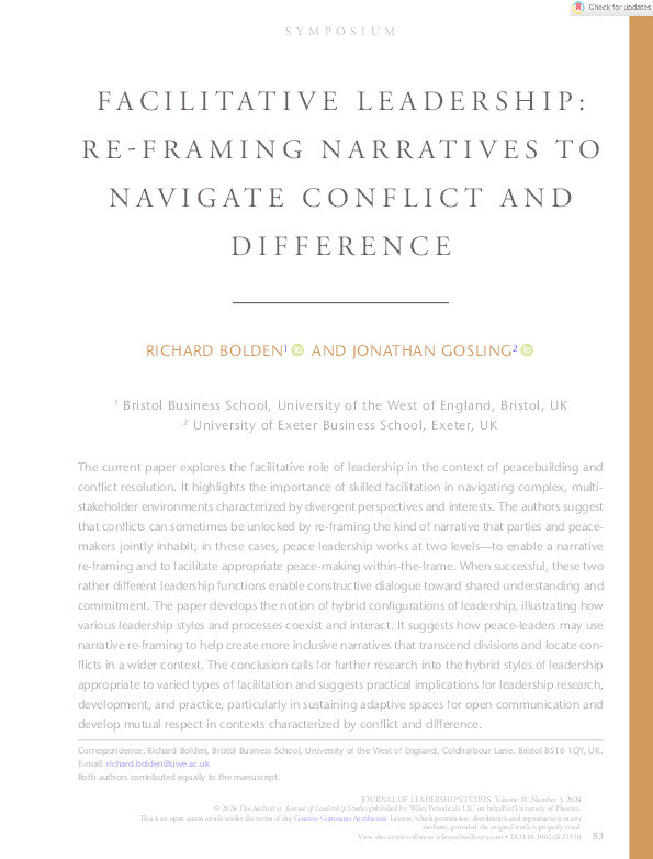 Facilitative leadership: Re-framing narratives to navigate conflict and difference Thumbnail