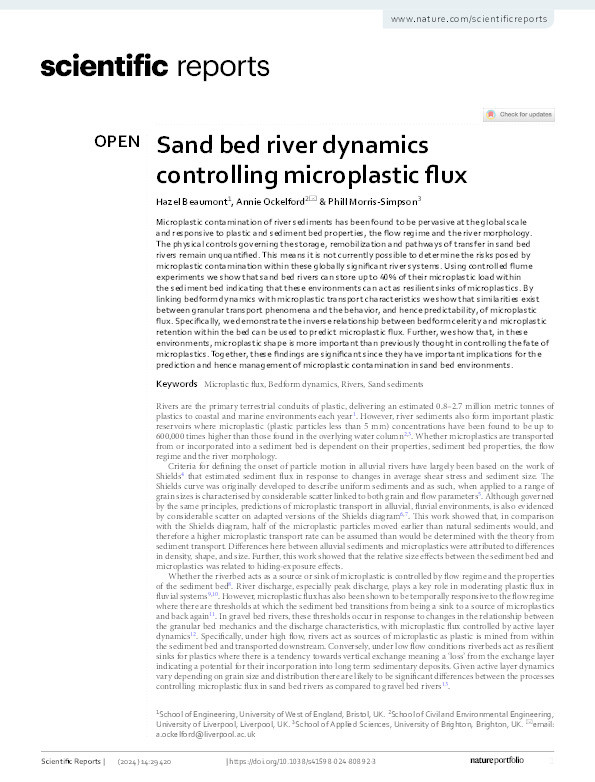 Sand bed river dynamics controlling microplastic flux Thumbnail