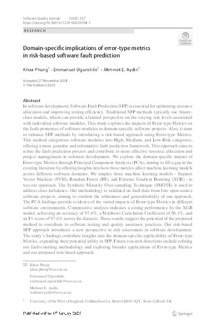 Domain-specific implications of error-type metrics in risk-based software fault prediction Thumbnail