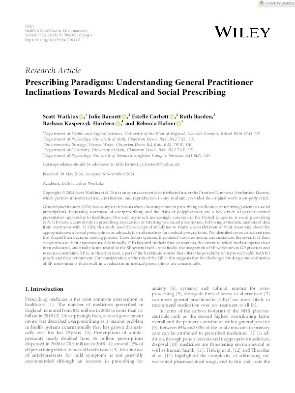 Prescribing paradigms: Understanding general practitioner inclinations towards medical and social prescribing Thumbnail