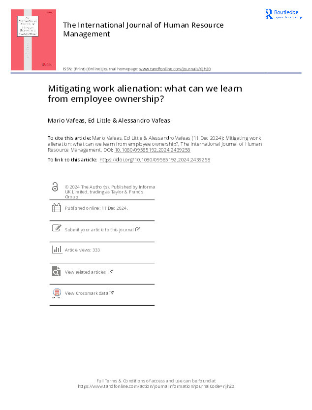 Mitigating work alienation: What can we learn from employee ownership? Thumbnail