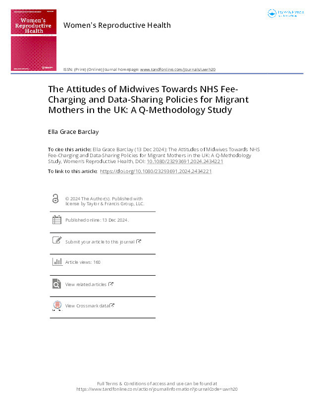 The attitudes of midwives towards NHS fee-charging and data-sharing policies for migrant mothers in the UK: A Q-methodology study Thumbnail