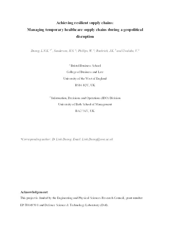 Achieving resilient supply chains: Managing temporary healthcare supply chains during a geopolitical disruption Thumbnail