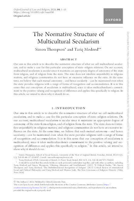 The normative structure of multicultural secularism Thumbnail