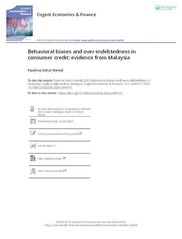 Behavioral biases and over-indebtedness in consumer credit: Evidence from Malaysia Thumbnail