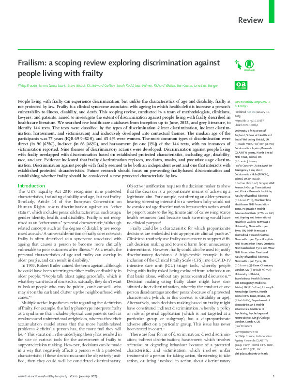 Frailism: A scoping review exploring discrimination against people living with frailty Thumbnail