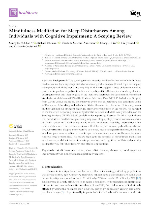 Mindfulness meditation for sleep disturbances among individuals with cognitive impairment: A scoping review Thumbnail