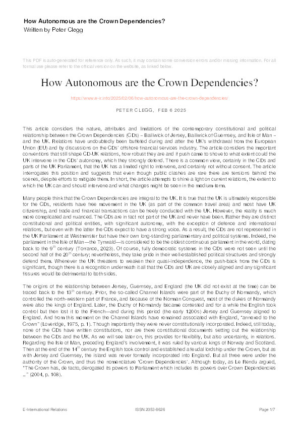 How autonomous are the Crown Dependencies? Thumbnail