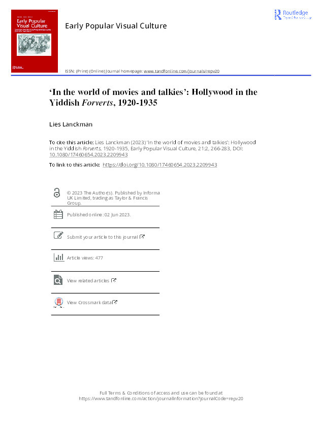 ‘In the world of movies and talkies’: Hollywood in the Yiddish Forverts, 1920-1935 Thumbnail