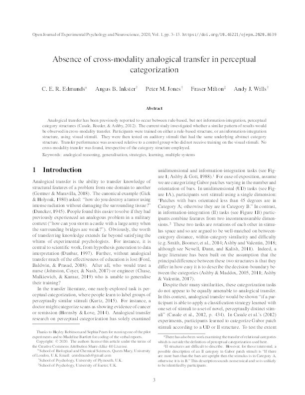 Absence of cross-modality analogical transfer in perceptual categorization Thumbnail