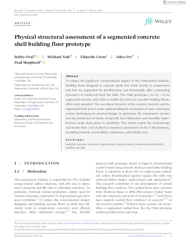 Physical structural assessment of a segmented concrete shell building floor prototype Thumbnail