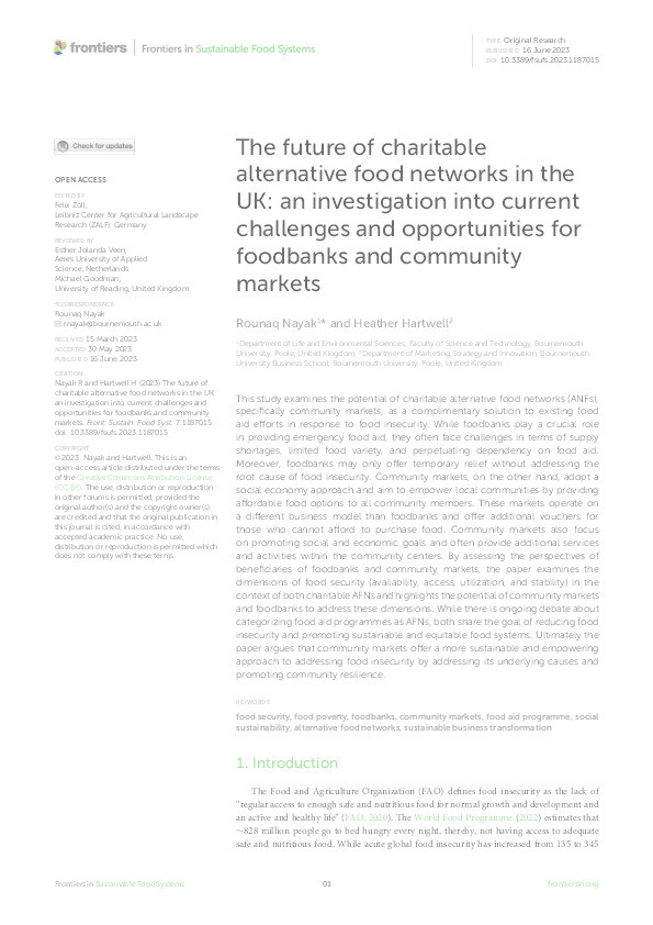 The future of charitable alternative food networks in the UK: An investigation into current challenges and opportunities for foodbanks and community markets Thumbnail