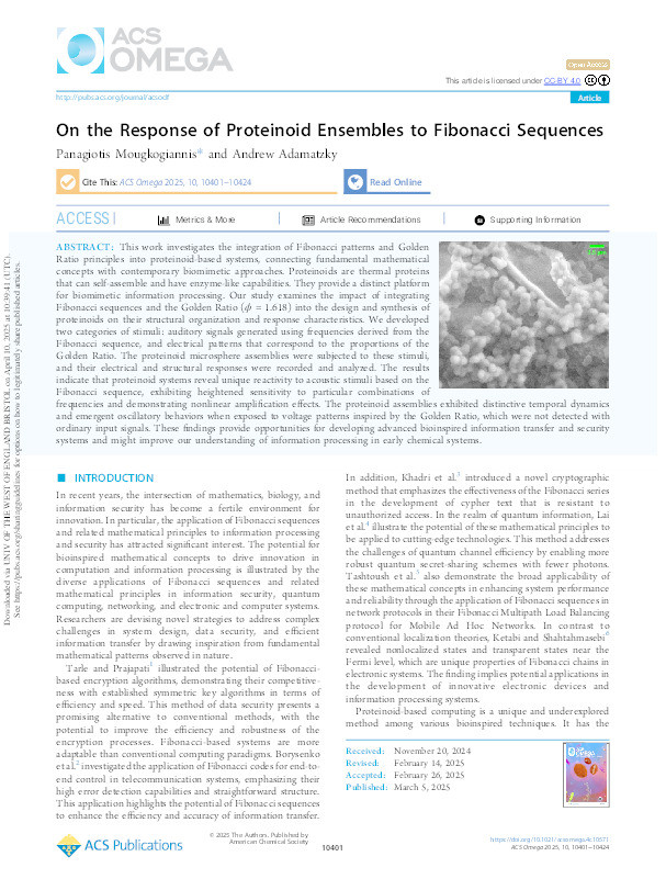 On the response of proteinoid ensembles to Fibonacci sequences Thumbnail