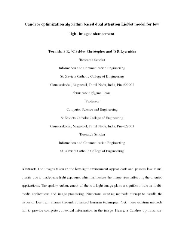 Candros optimization algorithm based dual attention LieNet model for low light image enhancement Thumbnail