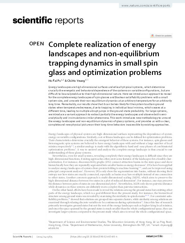 Complete realization of energy landscapes and non-equilibrium trapping dynamics in small spin glass and optimization problems Thumbnail