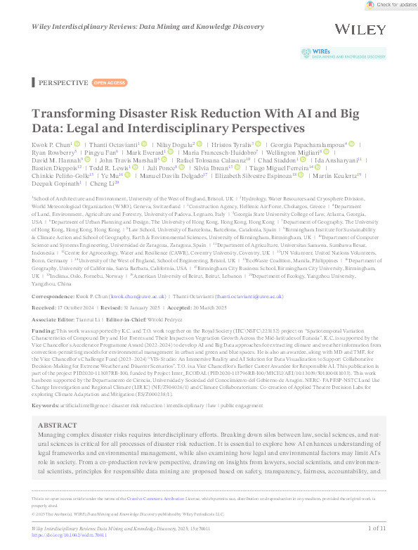 Transforming disaster risk reduction with AI and Big Data: Legal and interdisciplinary perspectives Thumbnail
