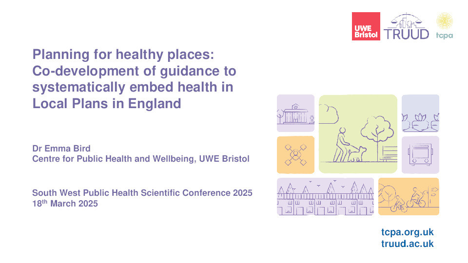Planning for healthy places: Co-development of guidance to systematically embed health in Local Plans in England Thumbnail