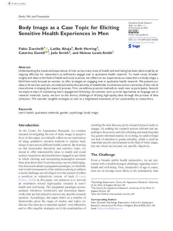 Body image as a case topic for eliciting sensitive health experiences in men Thumbnail