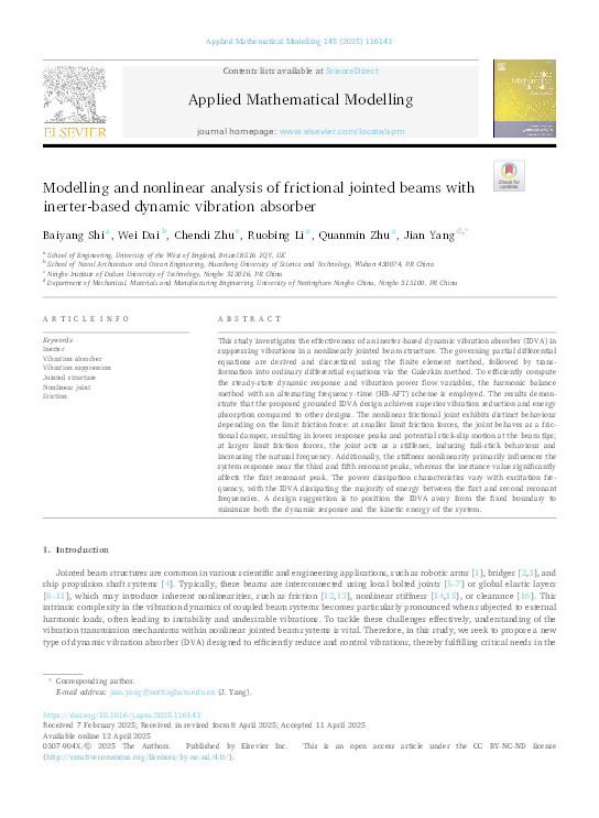 Modelling and nonlinear analysis of frictional jointed beams with inerter-based dynamic vibration absorber Thumbnail