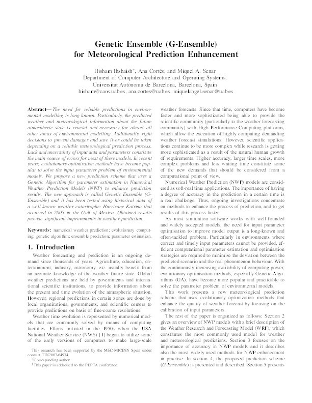 Genetic ensemble (G-Ensemble) for meteorological prediction enhancement Thumbnail