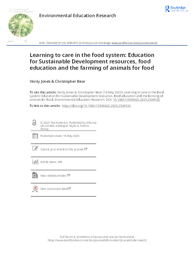 Learning to care in the food system: Education for sustainable development resources, food and farming Thumbnail