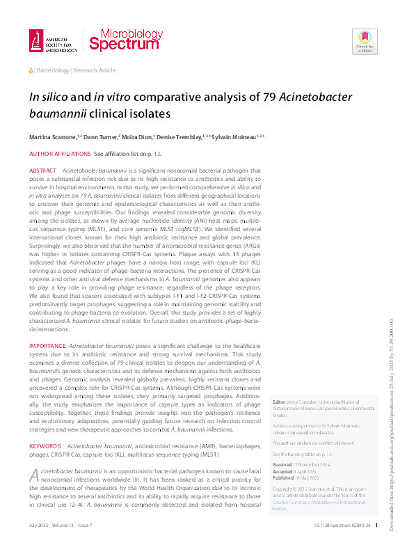 In silico and in vitro comparative analysis of 79 Acinetobacter baumannii clinical isolates Thumbnail