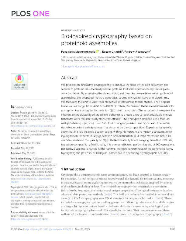 Bio-inspired cryptography based on proteinoid assemblies Thumbnail