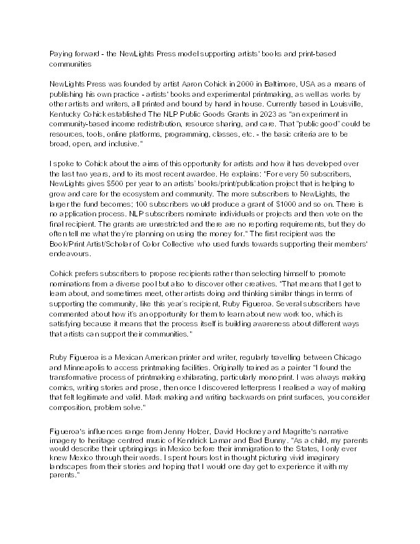 Paying forward - The new lights press model supporting artists’ books and print-based communities Thumbnail