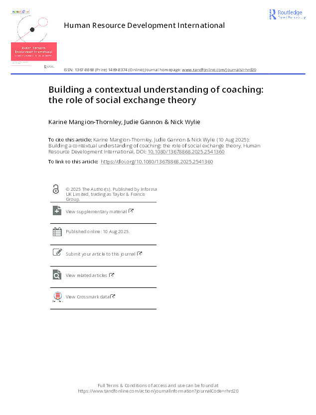 Human resource development international building a contextual understanding of coaching: The role of social exchange theory Thumbnail
