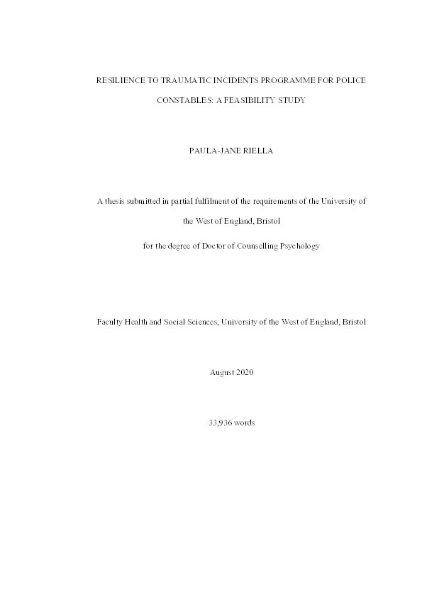 Resilience to traumatic incidents programme for police constables: A feasibility study Thumbnail