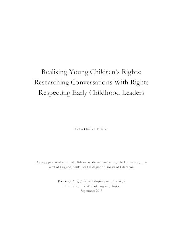 Realising young children's rights: Researching conversations with rights respecting early childhood leaders Thumbnail