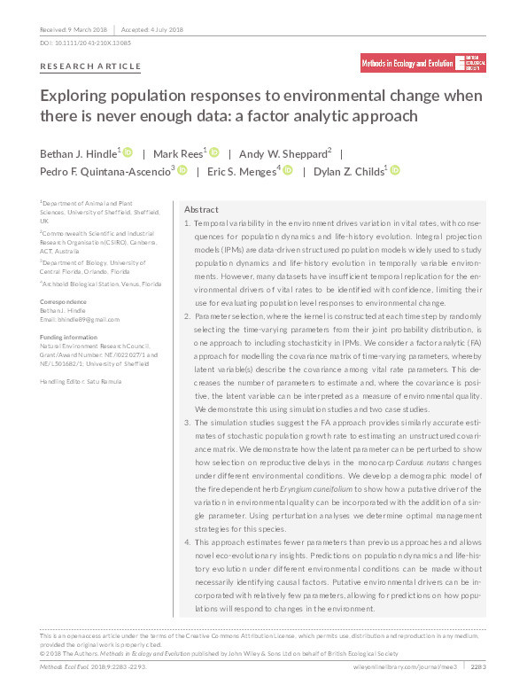 Exploring population responses to environmental change when there is never enough data: a factor analytic approach Thumbnail