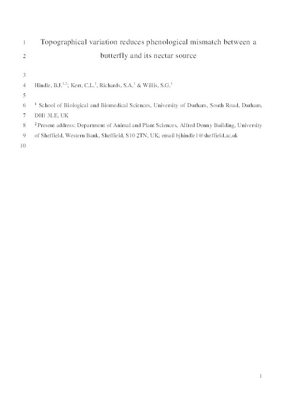 Topographical variation reduces phenological mismatch between a butterfly and its nectar source Thumbnail