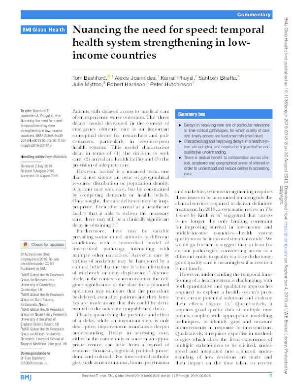 Nuancing the need for speed: Temporal health system strengthening in low-income countries Thumbnail