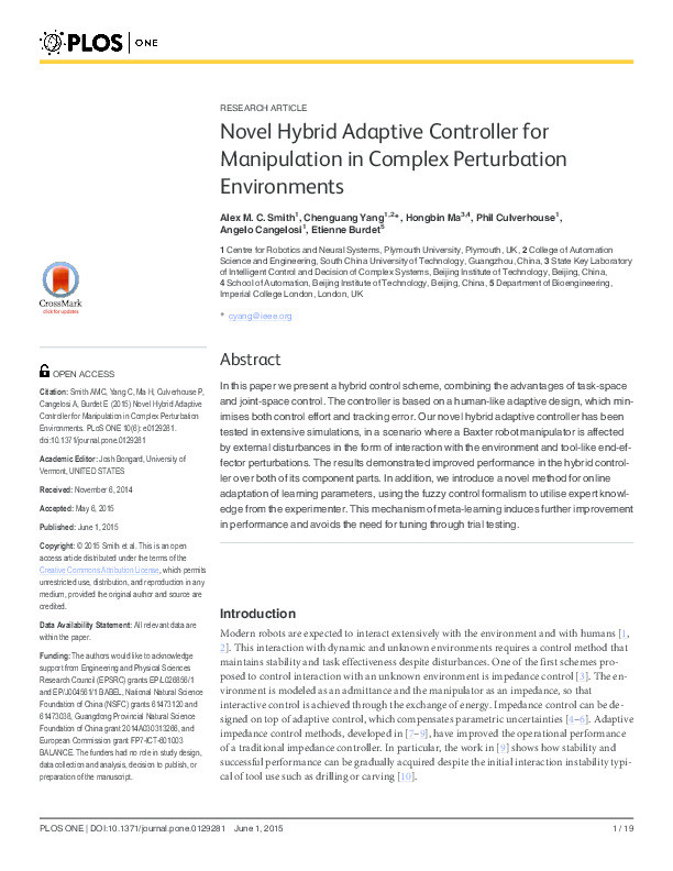 Novel hybrid adaptive controller for manipulation in complex perturbation environments Thumbnail