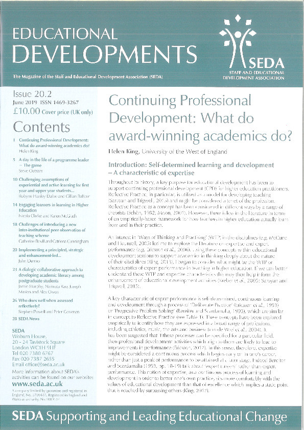 CPD What Do Award-winning Academics Do - Ed Devs 20.2 June 2019 Thumbnail