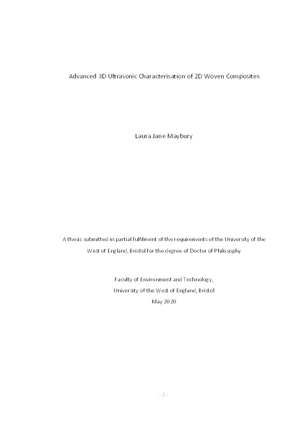 Advanced 3D ultrasonic characterisation of 2D woven composites Thumbnail
