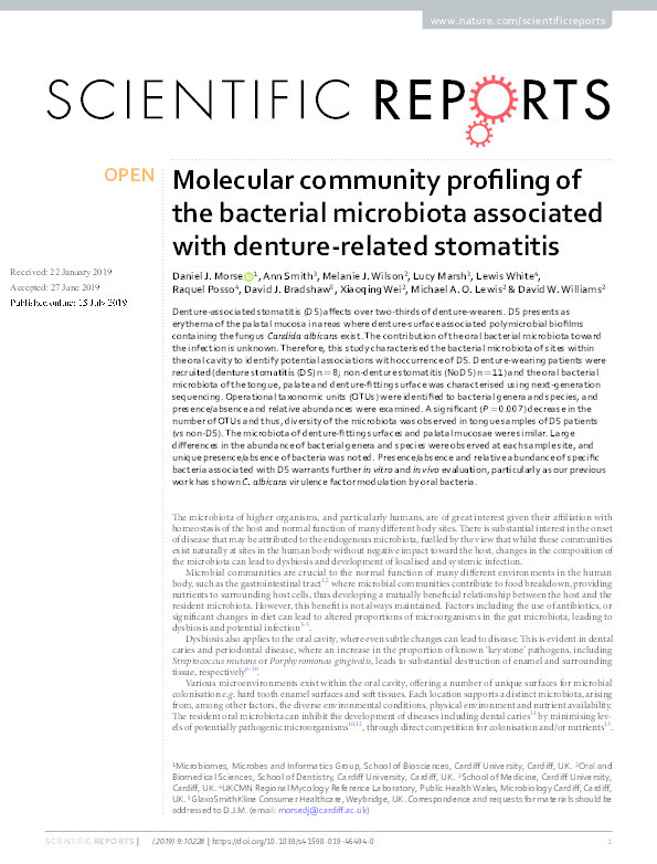 Molecular community profiling of the bacterial microbiota associated with denture-related stomatitis Thumbnail