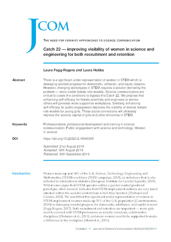 Catch 22 - improving visibility of women in science and engineering for both recruitment and retention Thumbnail