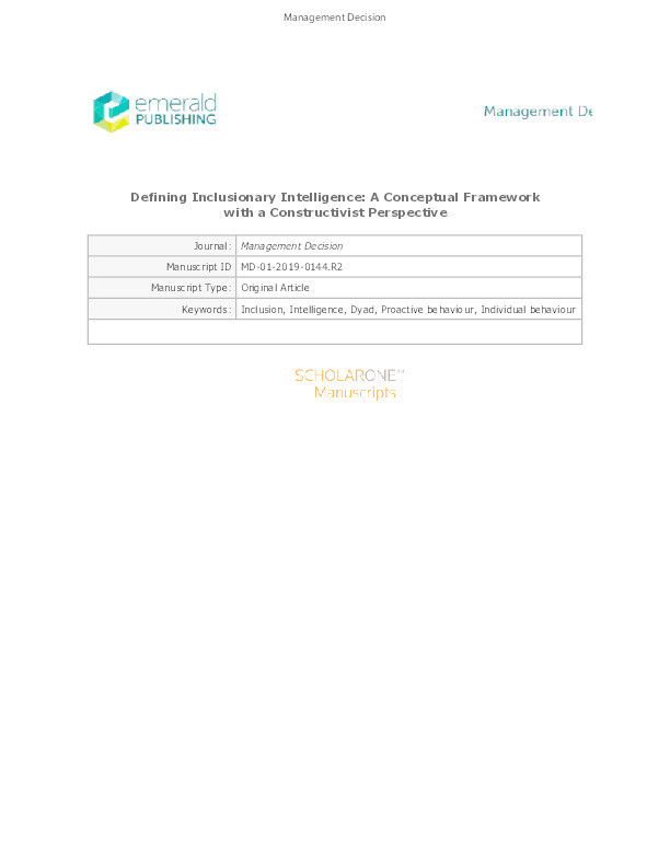 Defining inclusionary intelligence: A conceptual framework with a constructivist perspective Thumbnail