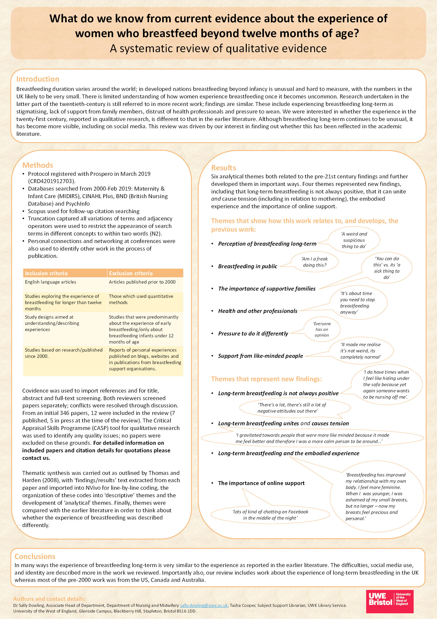 What do we know from current evidence about the experience of  women who breastfeed beyond twelve months of age?  A systematic review of qualitative evidence Thumbnail