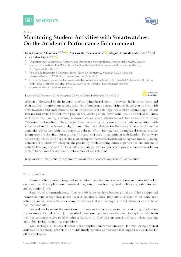 Monitoring student activities with smartwatches: On the academic performance enhancement Thumbnail