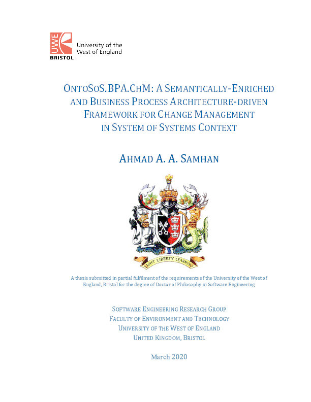 OntoSoS.BPA.ChM: A semantically-enriched and business process architecture-driven framework for change management in system of systems context Thumbnail