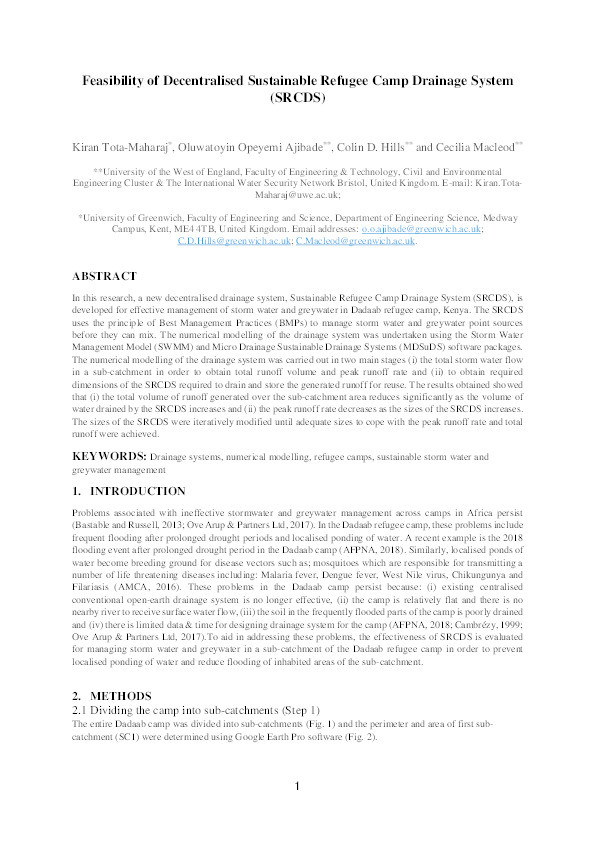 Feasibility of decentralised Sustainable Refugee Camp Drainage System (SRCDS) Thumbnail