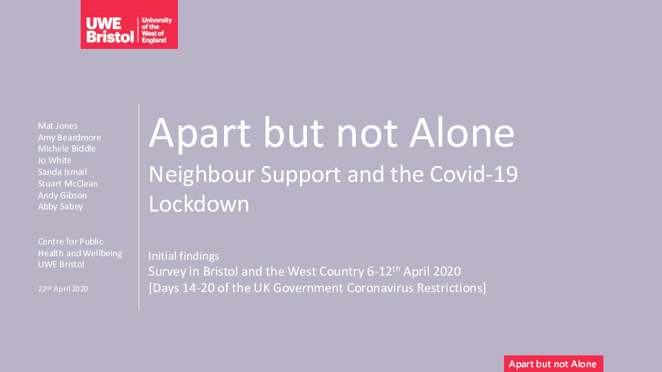 Apart but not alone - Neighbour support and the Covid-19 lockdown Thumbnail