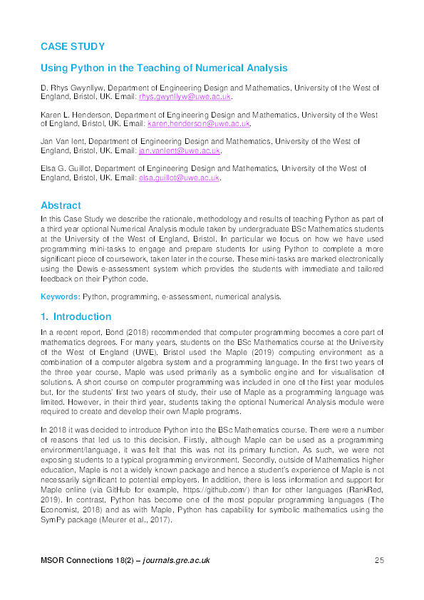 Case study using Python in the teaching of numerical analysis Thumbnail