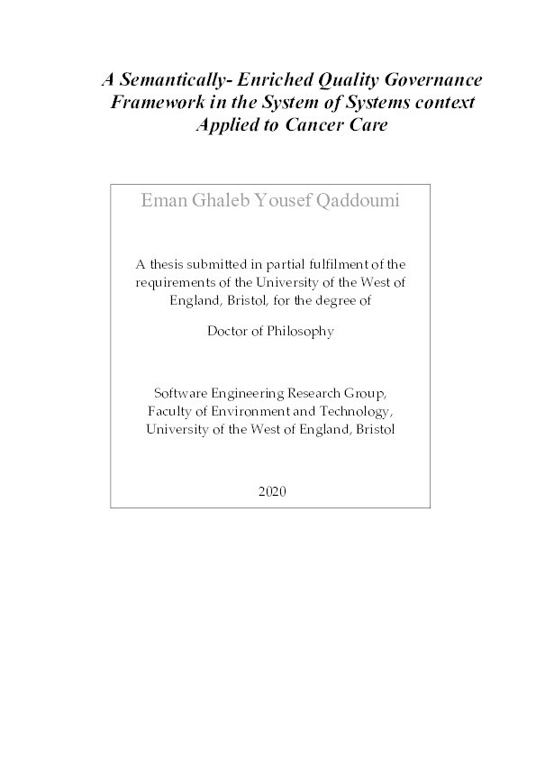 A semantically-enriched quality governance framework in the system of systems context applied to cancer care Thumbnail