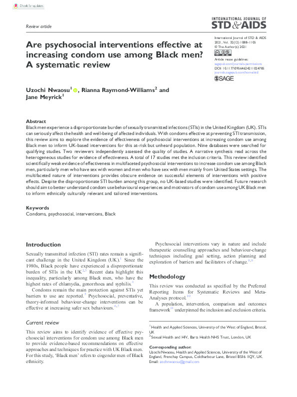 Are psychosocial interventions effective at increasing condom use among Black men? A systematic review Thumbnail