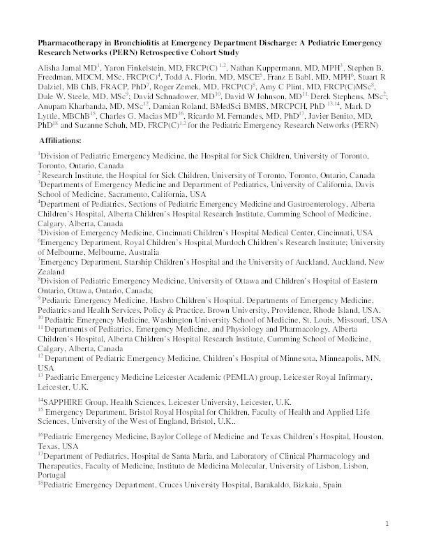 Pharmacotherapy in bronchiolitis at discharge from emergency departments within the Pediatric Emergency Research Networks: A retrospective analysis Thumbnail