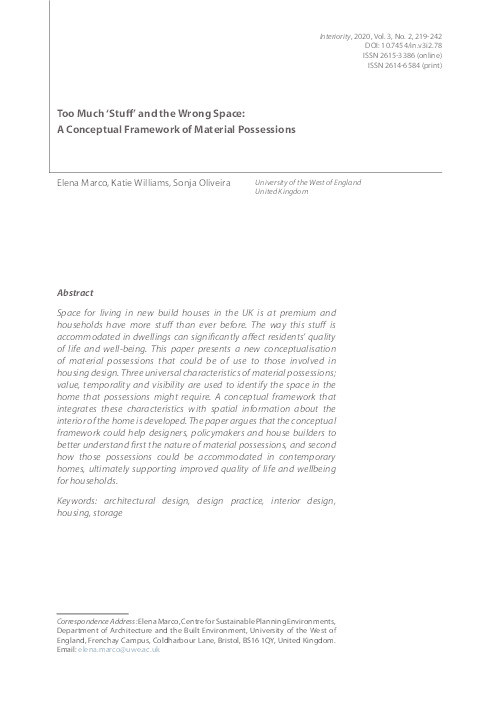 Too much ‘stuff’ and the wrong space: A conceptual framework of material possessions Thumbnail